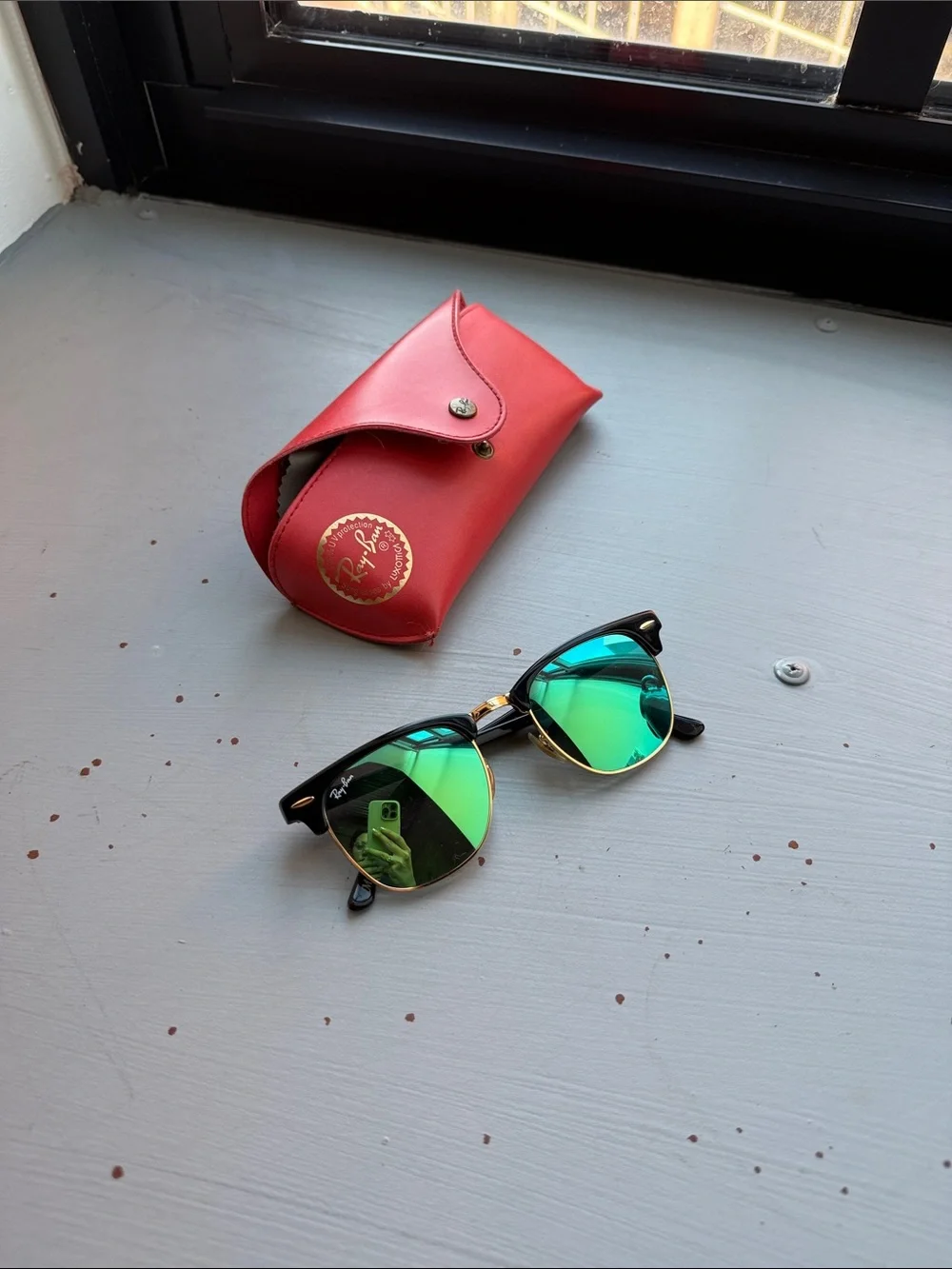 Ray-Ban Clubmaster Sunglasses in Black with Green Mirrored Lenses